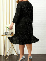  Solid Shinny Long Sleeve Wrap Dress
