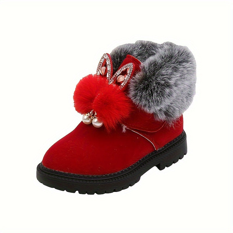 Rabbit Ears Snow Boots for Baby Girls Soft Warm Plus Fleece Boots