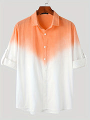 Solid Cotton Men's Shirt Top Retro Ombre Long Sleeve Closure Summer Male Casual