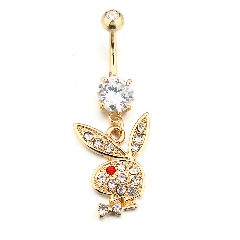 Rabbit Belly Button Ring with Zircon Inlay