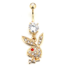 Rabbit Belly Button Ring with Zircon Inlay