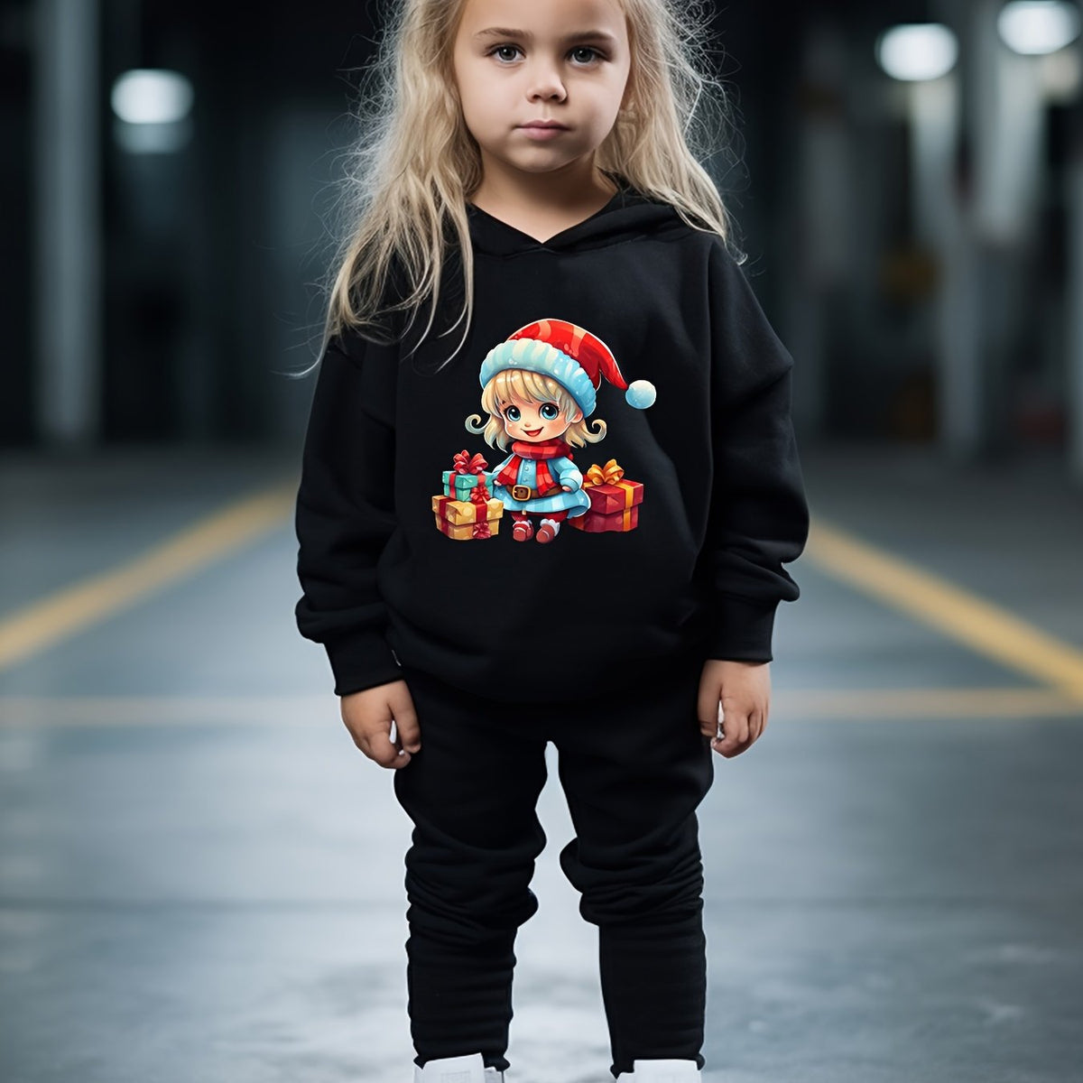 OERYUI Girls Boys 2pcs Christmas Print Hoodies Pants Set