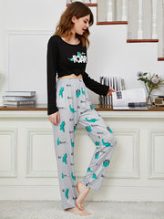 Letter Print Pajama Set Long Sleeve Top & Pants