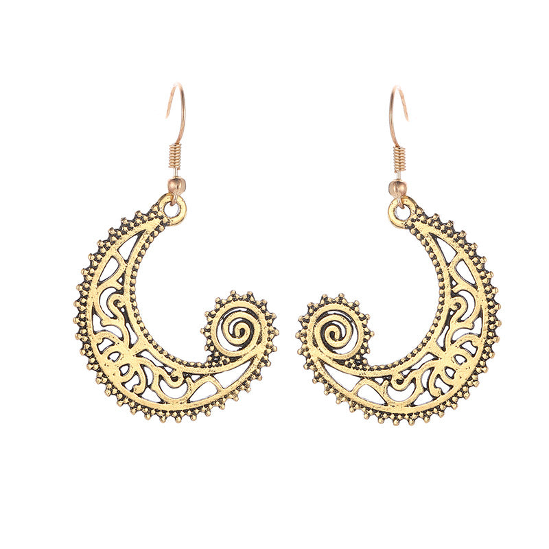 Bohemian Style Moon Hook Earrings Wave Spiral Shape Ear Drops