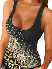 Leopard Print Tank Top Scoop Neck Sleeveless Slim Summer Women's Top
