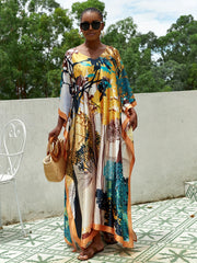  Retro Kimono Women's Plus Abstract Print Batwing Sleeve Kimono