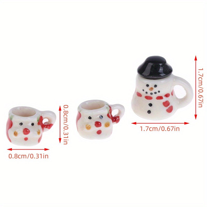 1:12 Scale Ceramics Cups & Pot Set - Red Ceramic Coffee & Tea Cups with Lids