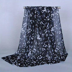 Musical Note Print Chiffon Scarf Solid Shawl