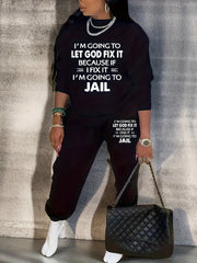  Slogan Fleece Sweatshirt & Jogger Set