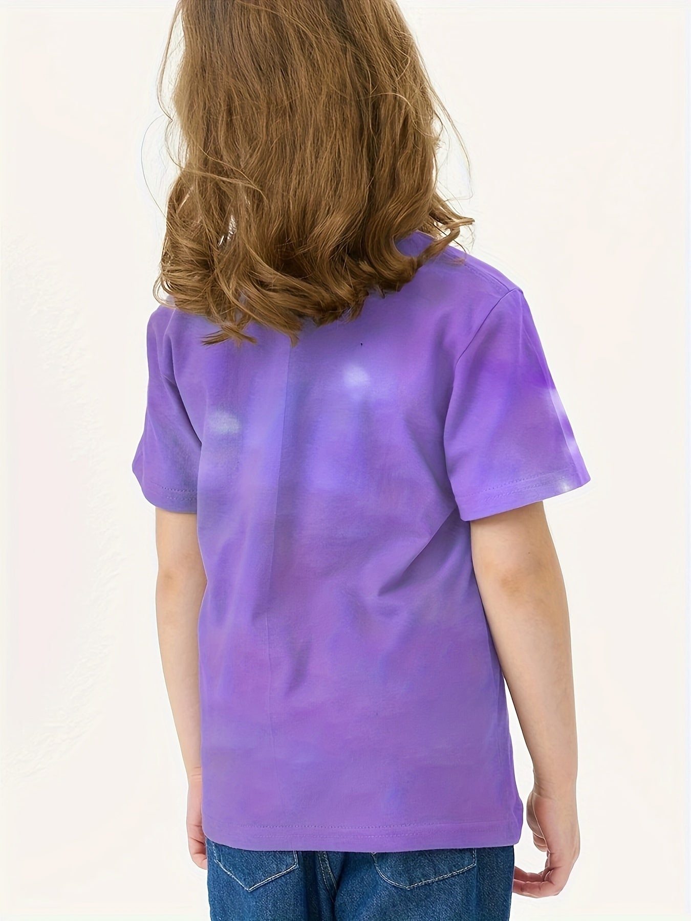 Girls Kitten Pattern Crew Neck Short Sleeve T-shirt