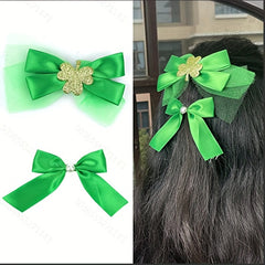 St Patrick's Bow Knot Hair Clip Faux Pearl Duck Billed Clip