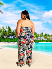  Tropical Print Strapless Jumpsuit