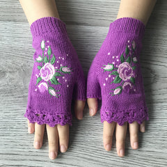 Women's Flower Knit Fingerless Gloves