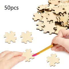 50pcs 40mm Wooden Puzzle Blocks DIY Kids Crafts Painting Decorating