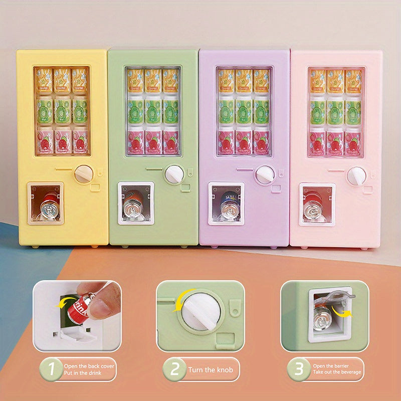 7pcs Set Mini Drink Machine with 6 Cans Easy Topper Doll House Market Decoration