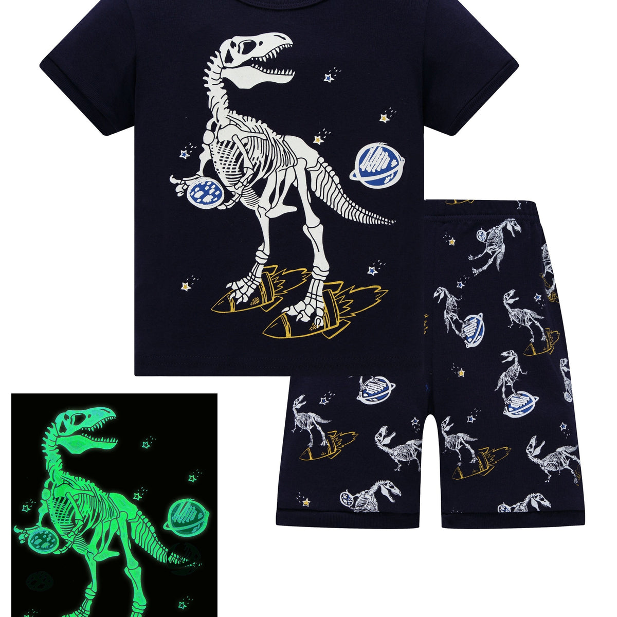 Boys Dino Skeleton Print Top & Shorts Lounge Wear Set