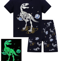 Boys Dino Skeleton Print Top & Shorts Lounge Wear Set