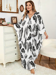  Boho Dress Women's Plus Tropical Print Batwing Sleeve V Neck