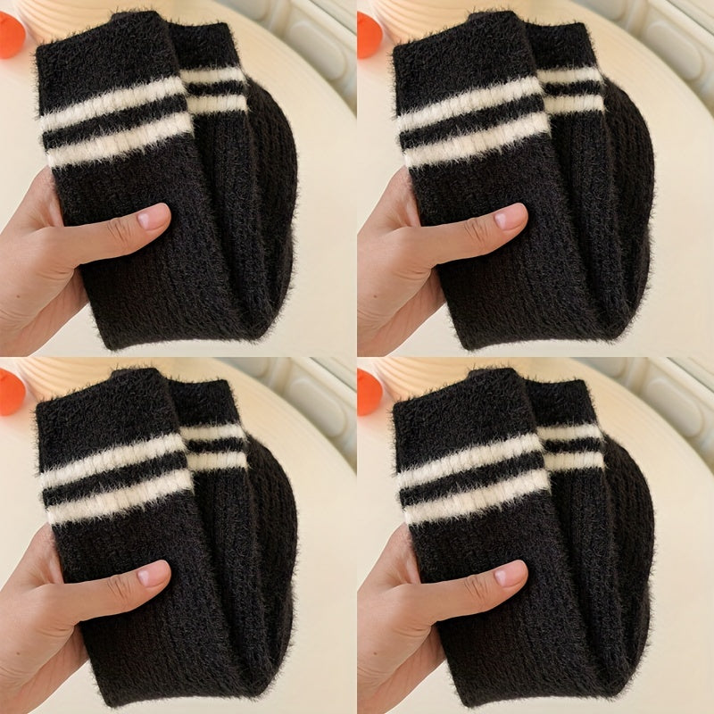 Warm Striped Fuzzy Socks - Mid Tube Women's Stockings