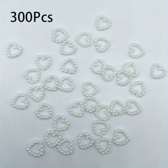 300Pcs Colorful Hollow Pearly Heart Pearl Nail Charm Acrylic Heart Decoration