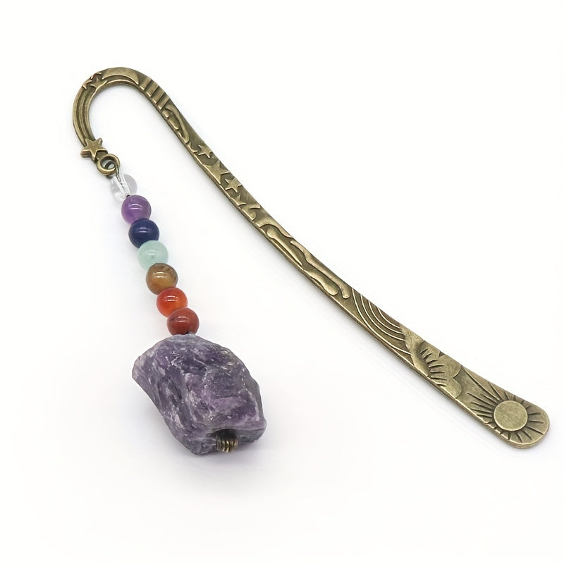 Vintage Metal Raw Gemstone Bookmark with 7 Chakra Crystals