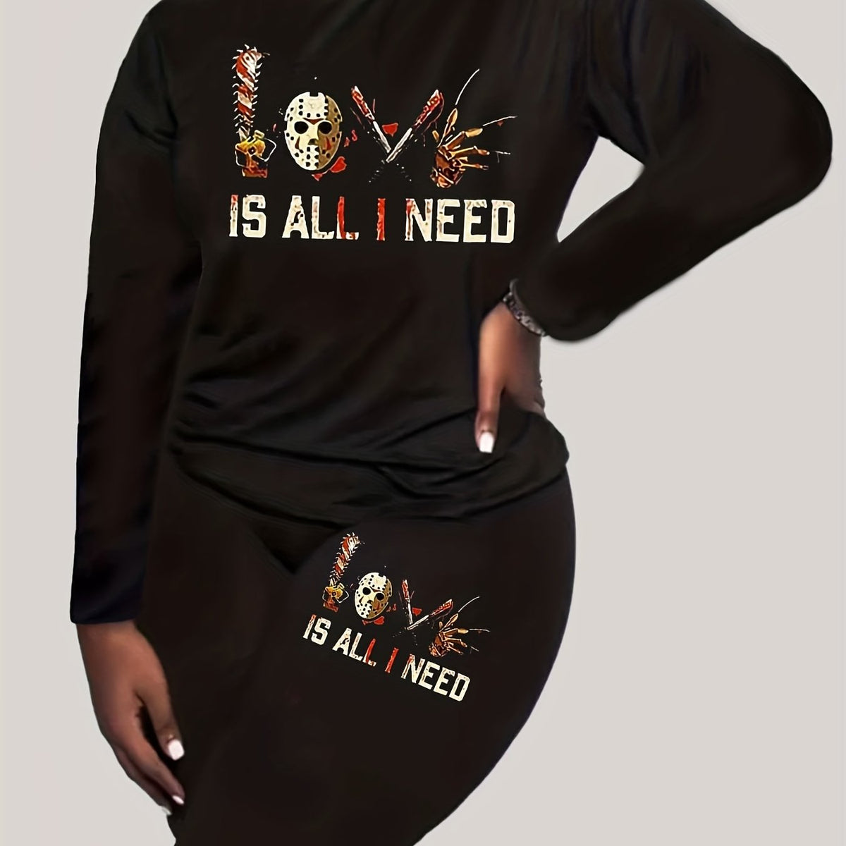  Women's Halloween Horror Print Top & Leggings Set