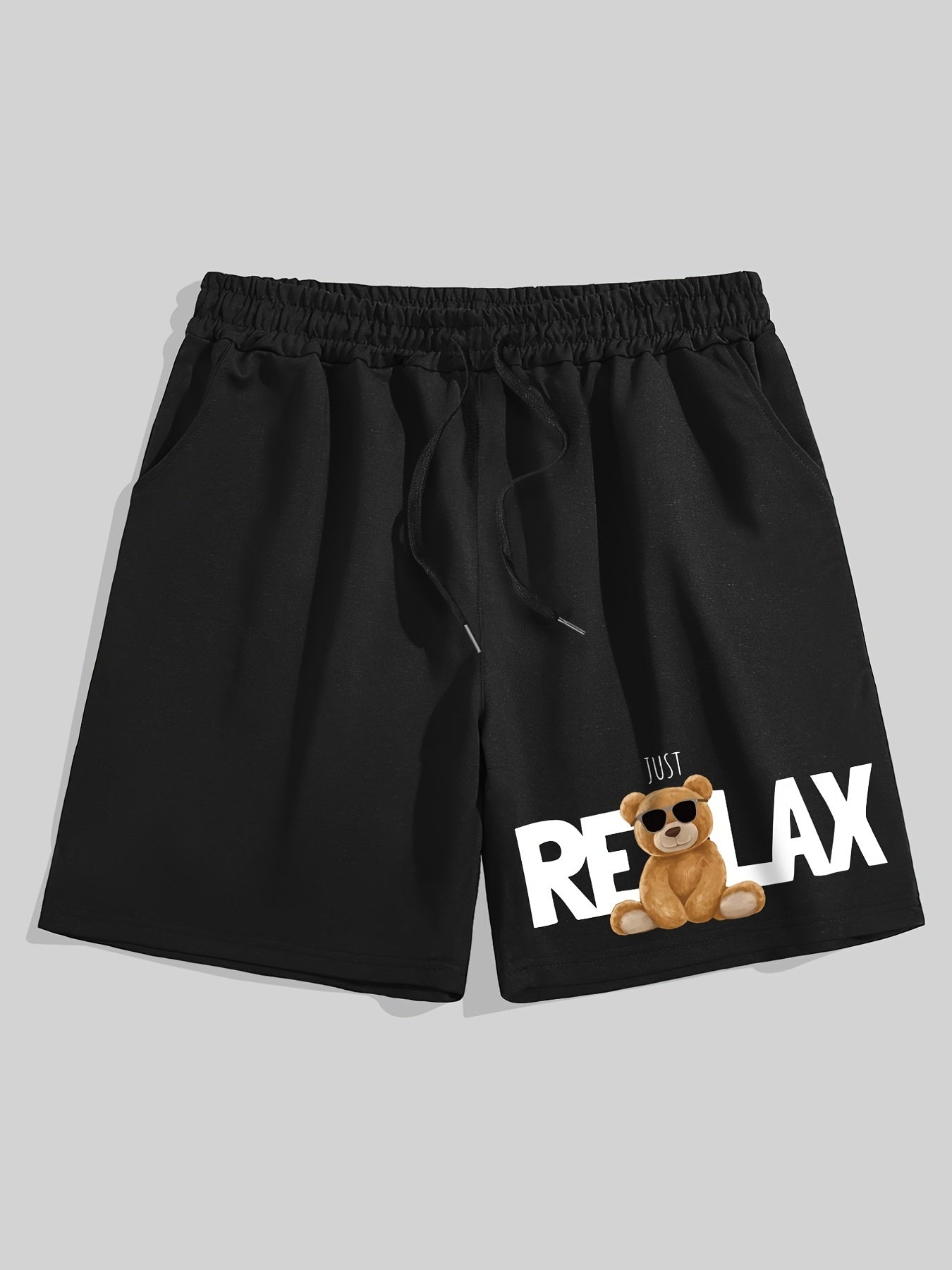 Relax Bear Comfy Shorts Men's Casual Solid Elastic Waist Drawstring Shorts