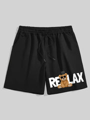 Relax Bear Comfy Shorts Men's Casual Solid Elastic Waist Drawstring Shorts