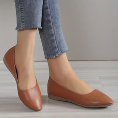 Women's Pointed Toe Ballet Flats Soft Sole Slip On Faux Leather Shoes