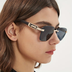 Rimless Square Sunglasses Leopard Decor UV400
