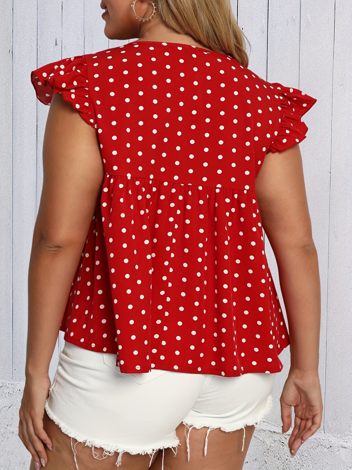  Polka Dot Print Ruffle Trim V Neck Tank Top