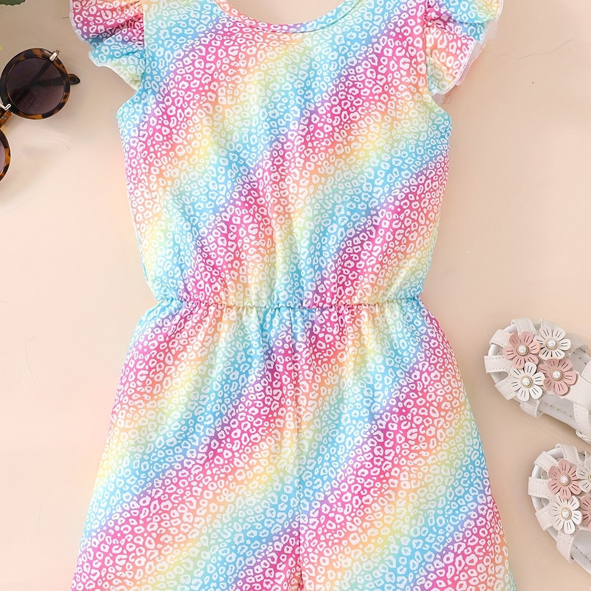Toddler Girls Colorful Leopard Ruffle Trim Backless Rompers Jumpsuits