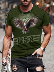 Stylish Eagle & Letter 3D Print Men's Graphic T-shirt Short Sleeve Pullover