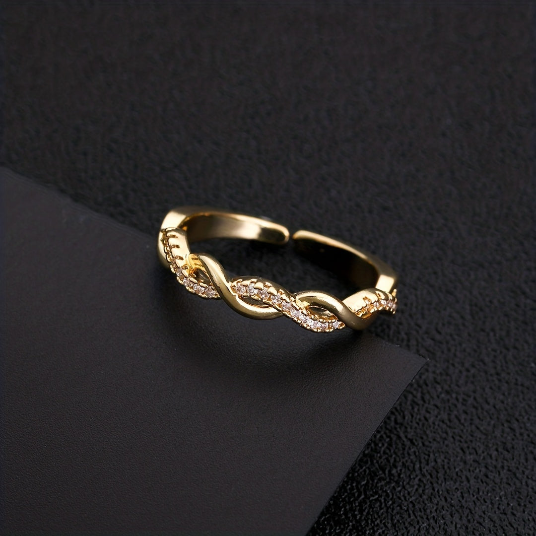 18K Plated Zircon Ring Adjustable Finger Size Jewelry For Men/Women