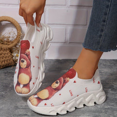 Bear Print Mesh Running Shoes Lightweight Outdoor Sport Sneakers