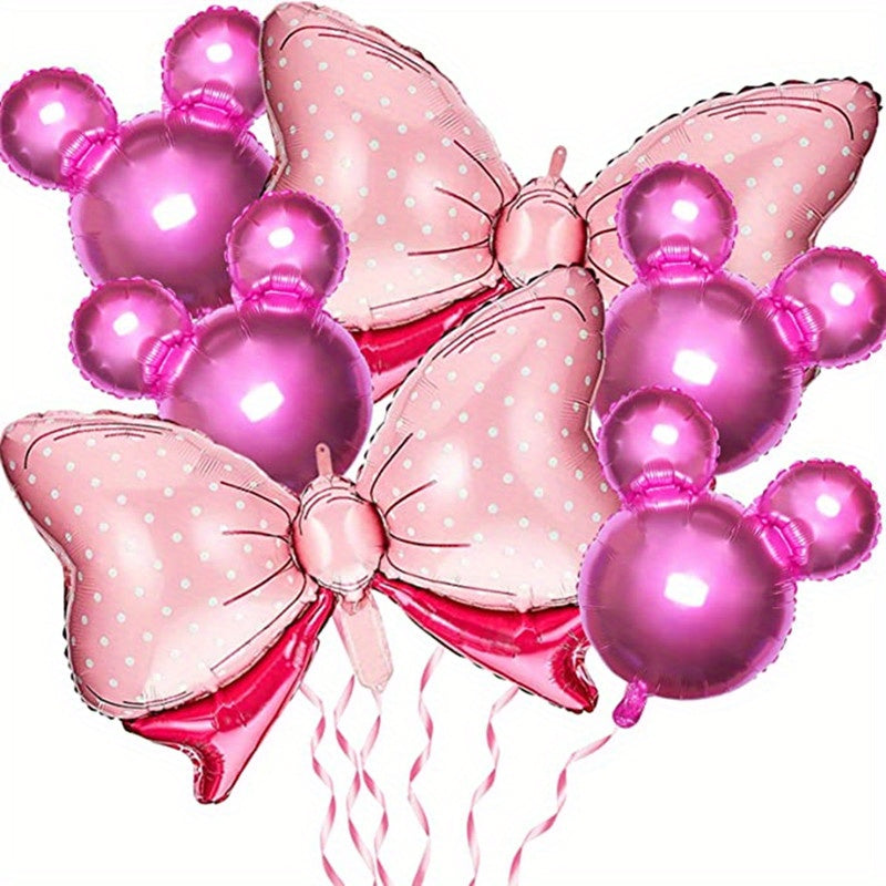 6pcs Character Birthday Balloons Pink Bow Foil Balloons for Baby Shower