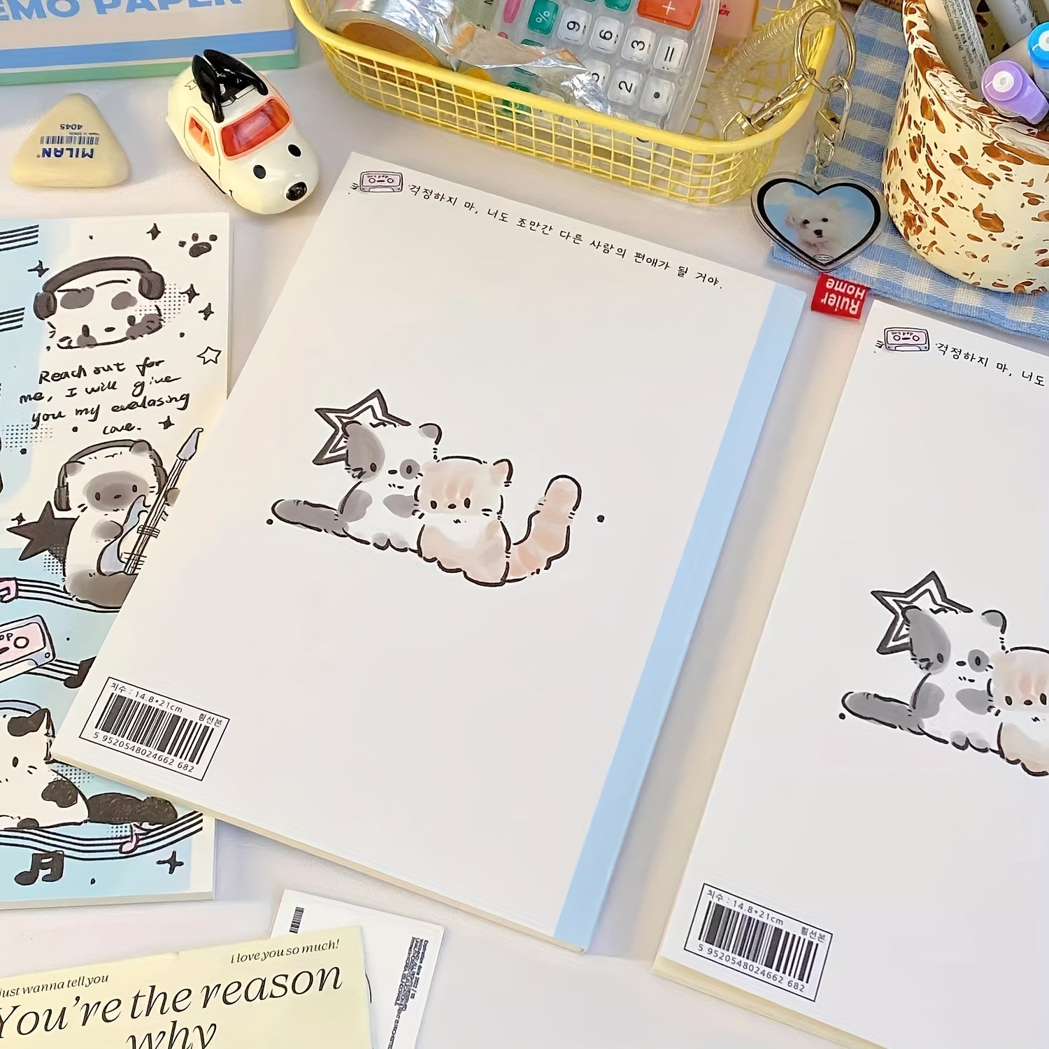 Horizontal Line Notebook Music Cat A5 Adhesive Bound Writing Book