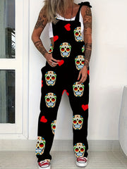 Gothic Skulls Print Rompers Casual Jumpsuit Women's Clothing