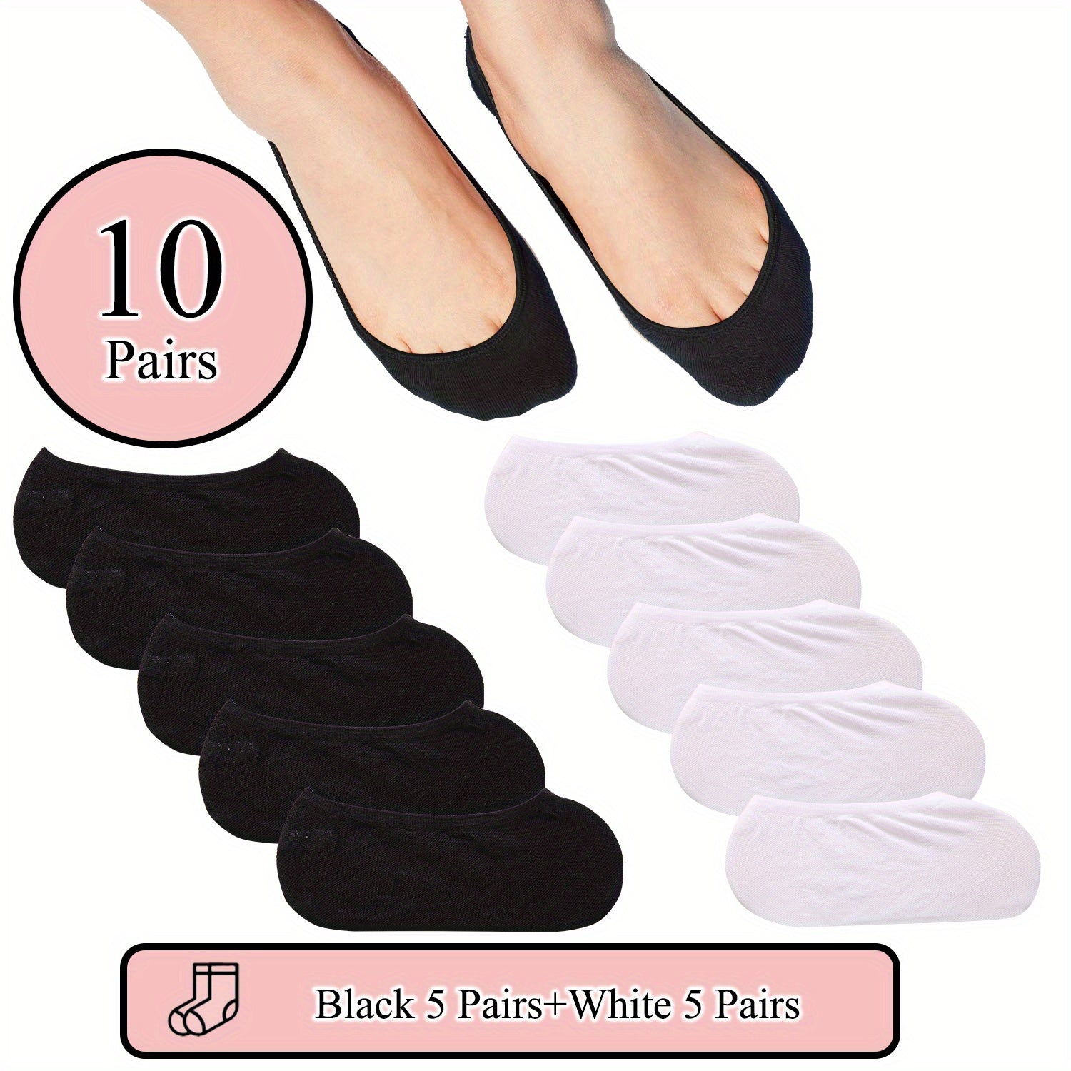 5 Pairs No Show Socks Low Cut Ankle Sock Pack Women's Stockings