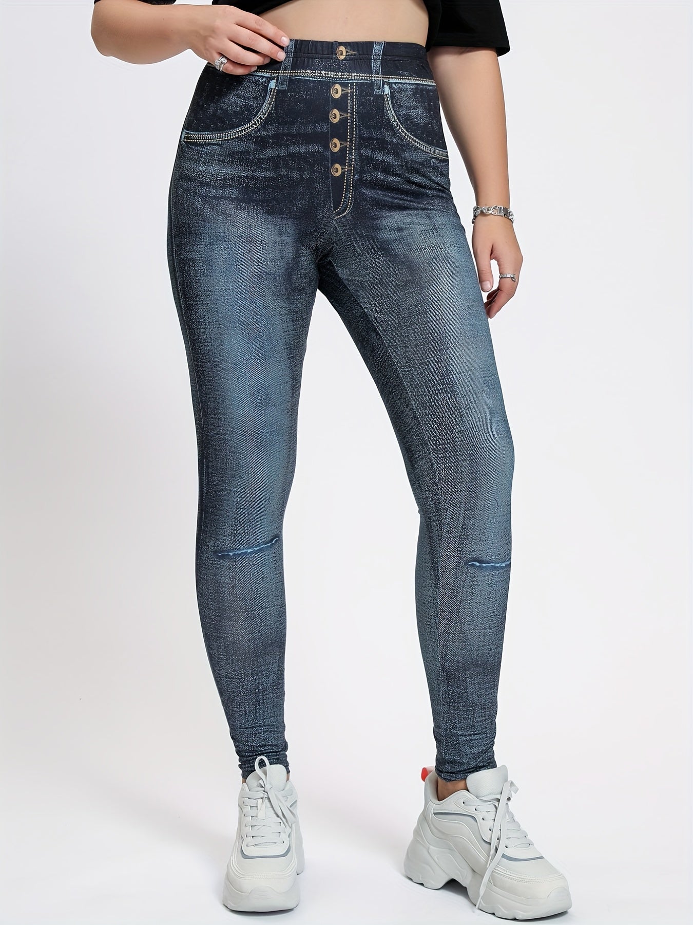 Denim Print Slim Pants Casual High Waist Long Length Pants