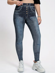 Denim Print Slim Pants Casual High Waist Long Length Pants