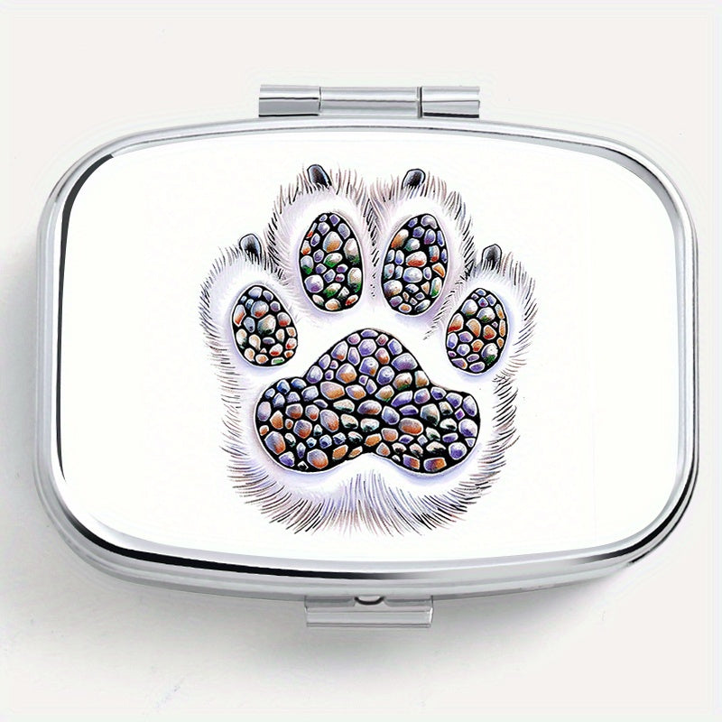 Dog Paw Print Square Medicine Box 2 Compartment Pill Box Travel Outdoor Sports