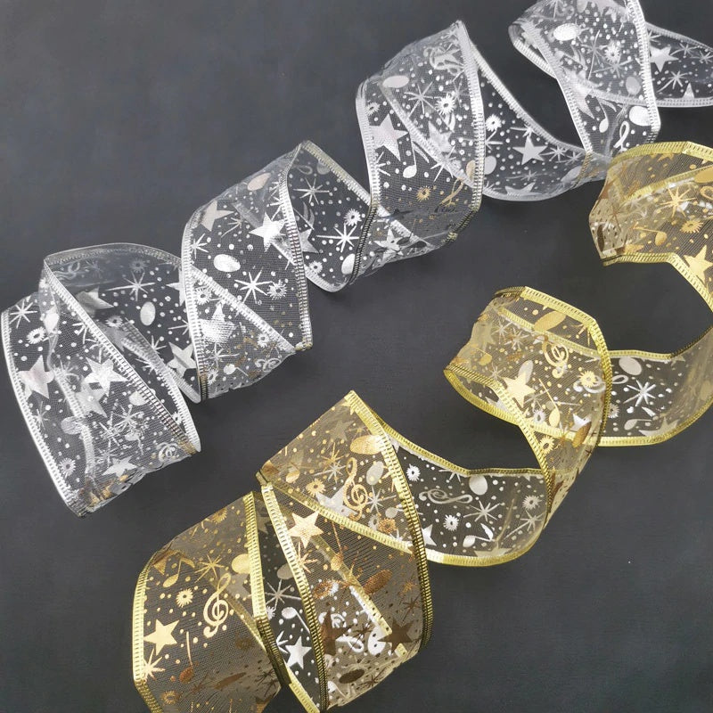 5M Double Layer Christmas Ribbon Tree Ornaments Bow Packaging Crafts