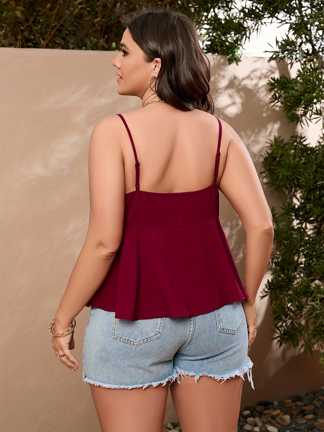 Bow Knot Front V Neck Peplum Cami Top