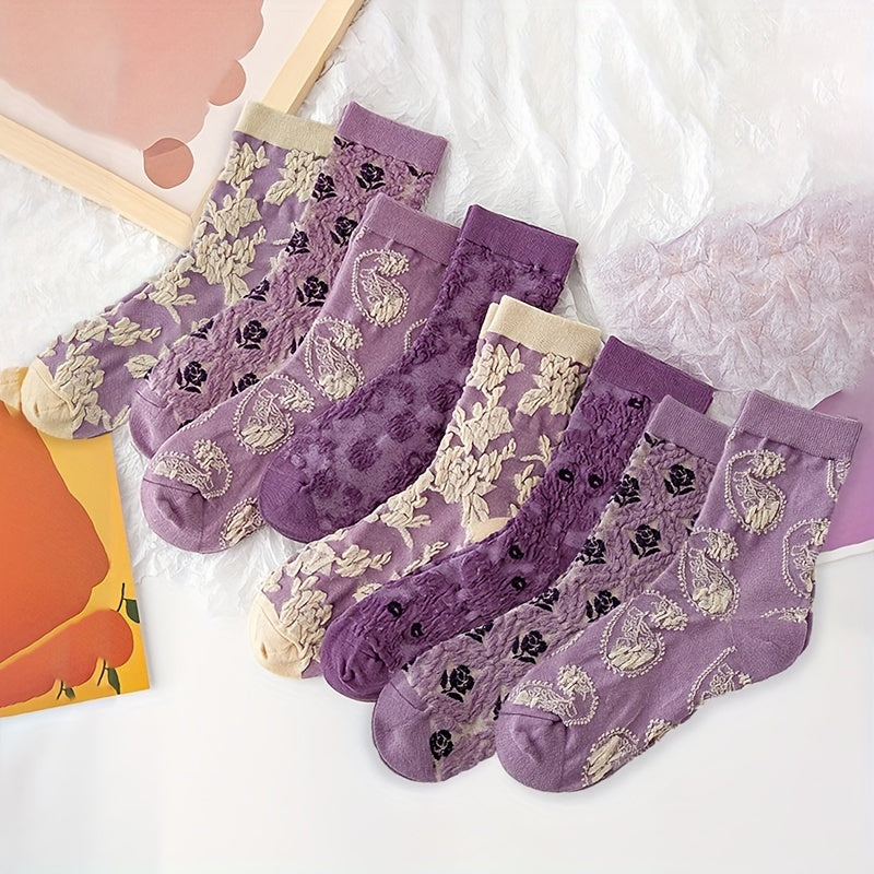 Retro Style Floral Print Socks for Women - Pack of 10
