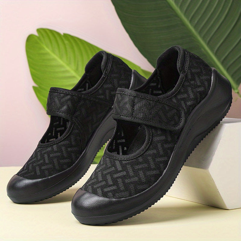 Breathable Women's Walking Shoes with Hook & Loop Fastener