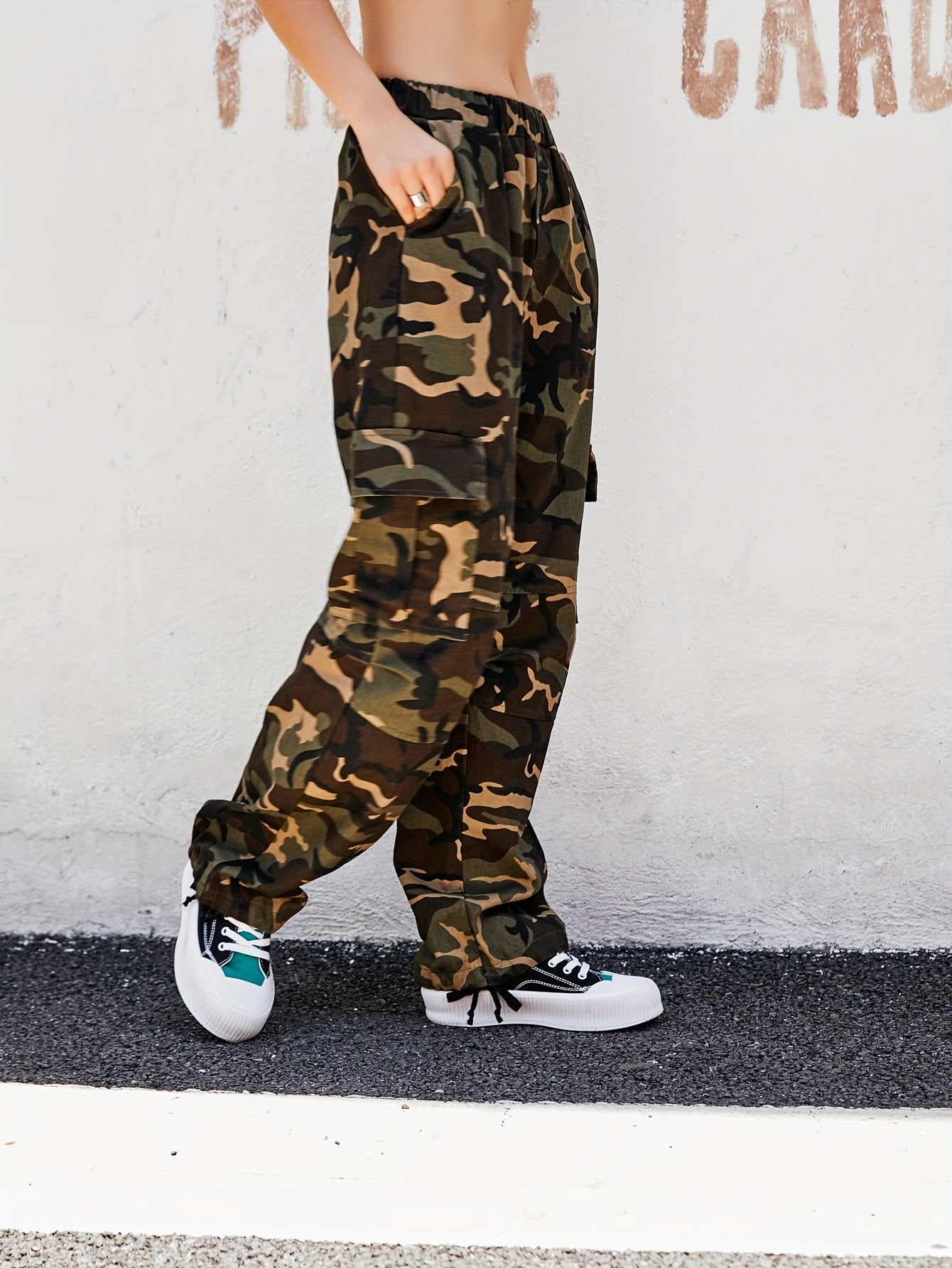  Camo High Rise Wide Leg Cargo Pants
