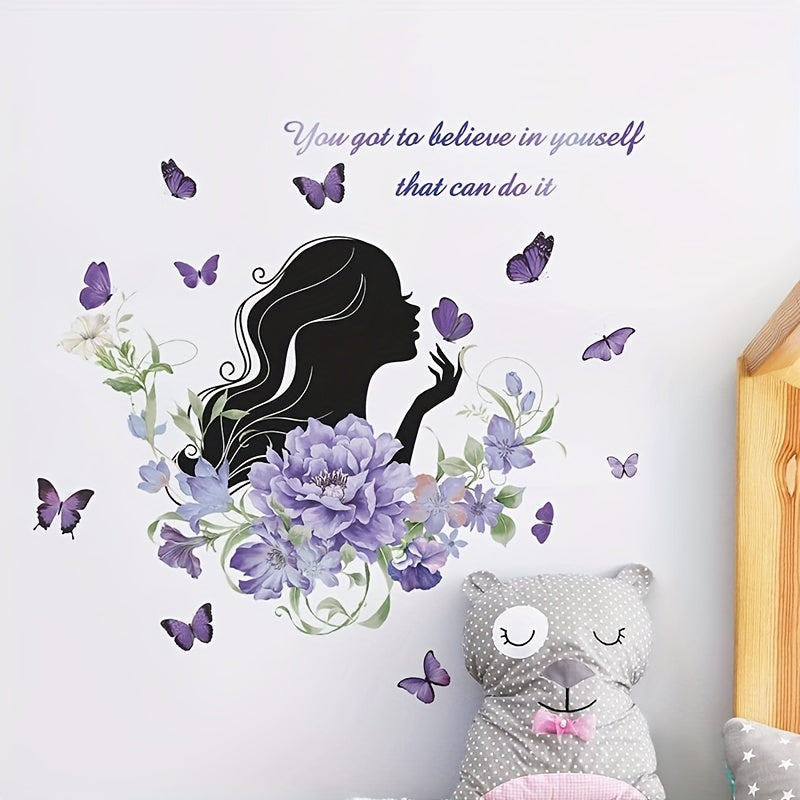 Purple Flower Beauty Wall Decal - Inspirational Quote - Positive Saying