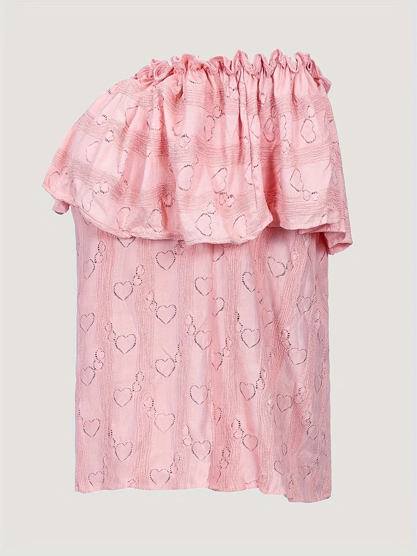  Heart Print Off Shoulder Blouse Ruffle Trim