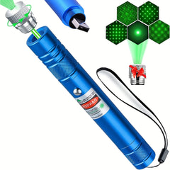 Green Beam Flashlight Laser Pointer USB Rechargeable Cat Toy Star Cap